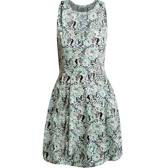 Mint Green & Black Floral Pattern Sleeveless Dress - Picture 1 of 8